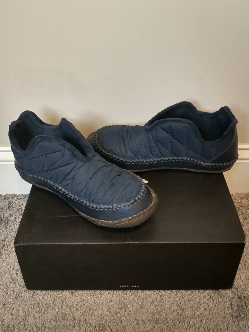 Sorel Manawan Men's Slippers Soft Diamond Quilted Puff - Navy blue